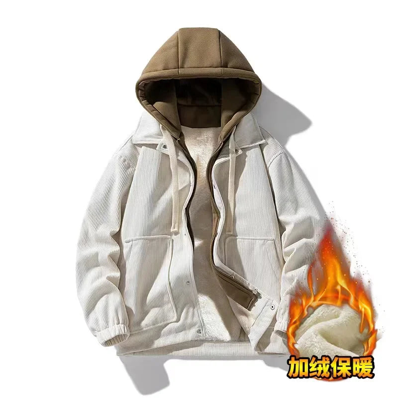 Comfy Large Corduroy Hooded Street Jacket