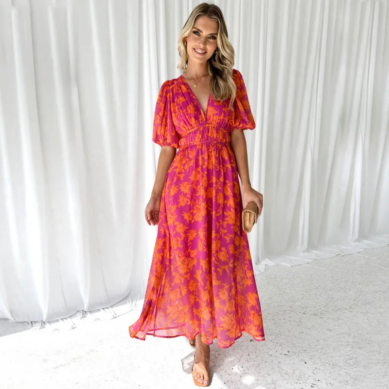 Chic Floral Maxi Dress - Comfortable & Elegant Vacation Wear - VogeLuxe