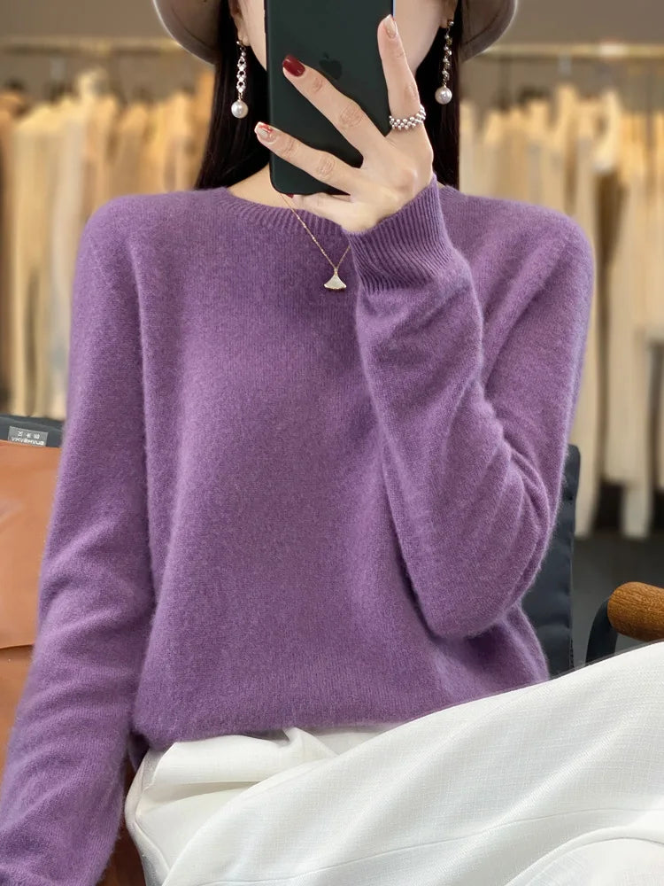 Soft Merino Wool Crew Neck Winter Sweater For Women