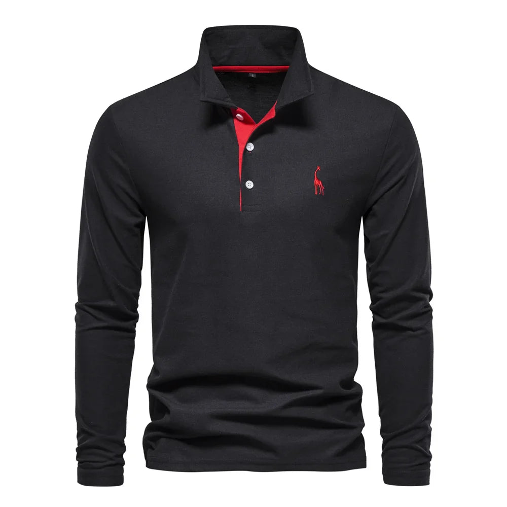 Classic Embroidered Long Sleeve Polo Shirt