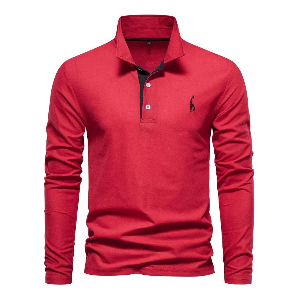 Classic Embroidered Long Sleeve Polo Shirt