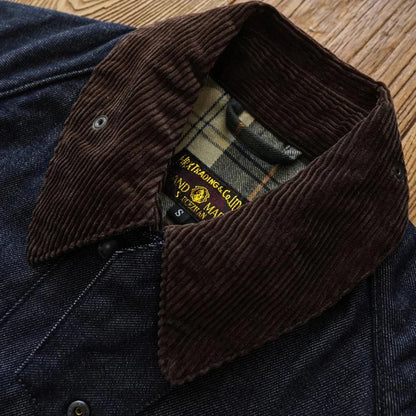 VogeLuxe | Men’s Utilitarian Denim Work Jacket with Corduroy Collar