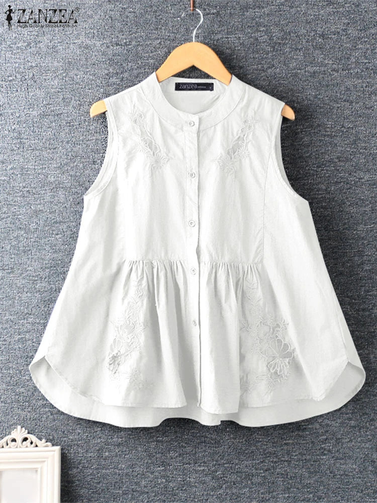 Summer Chic Sleeveless Embroidered Top