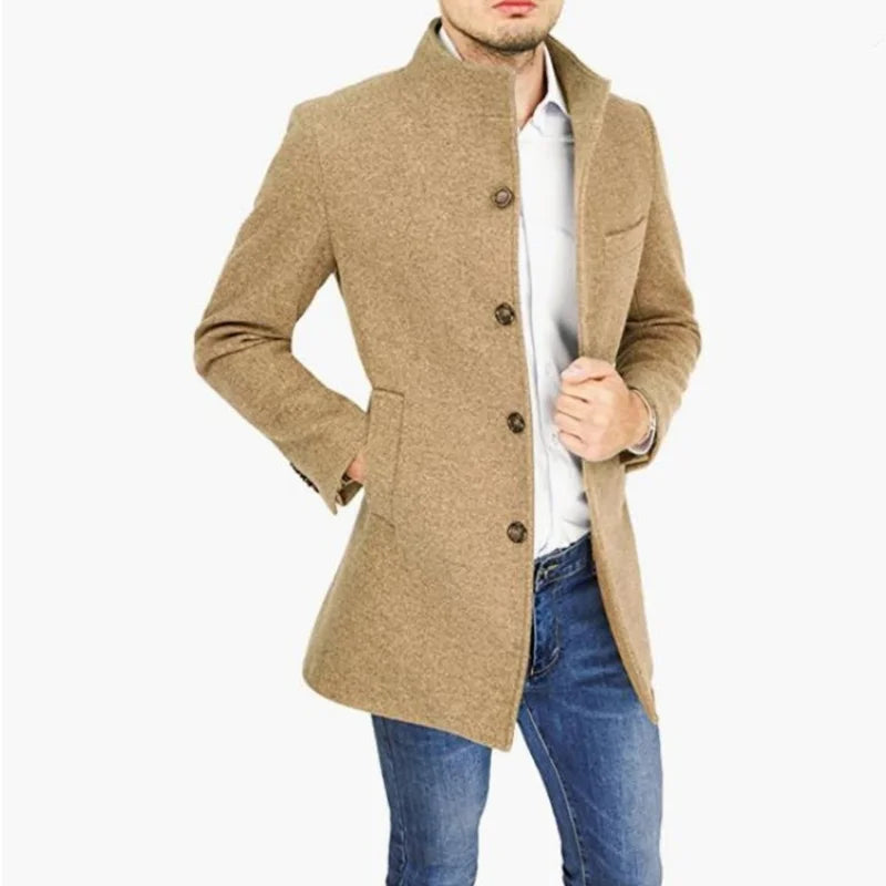 Men's Tailored Fit Warm Camel Trench Coat - VogeLuxe