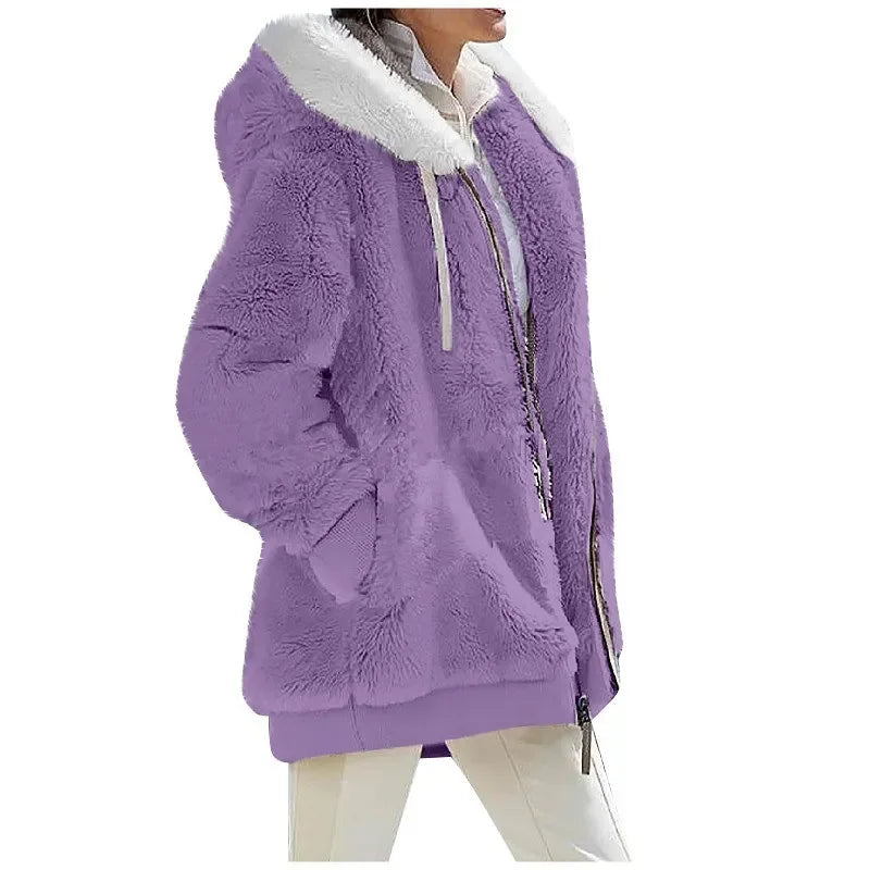 Ladies' Soft Zipped Fleece Coat - VogeLuxe