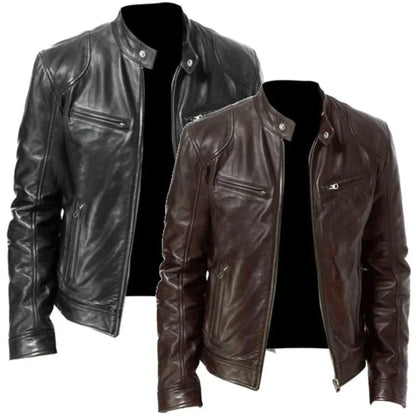 Fitted PU Biker Jacket – Men's Autumn Leather Coat - BritishElegance
