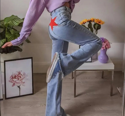 Classic Red Star High Waist Flare Jeans