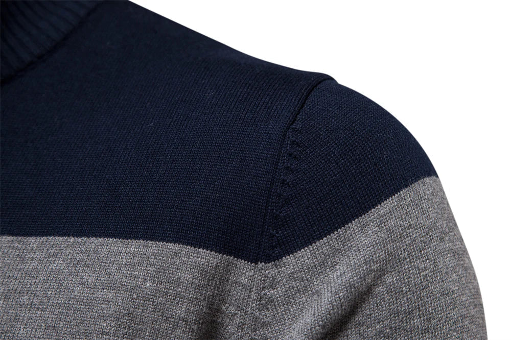 VogeLuxe | Men’s Color Block Quarter Zip Knit Sweater