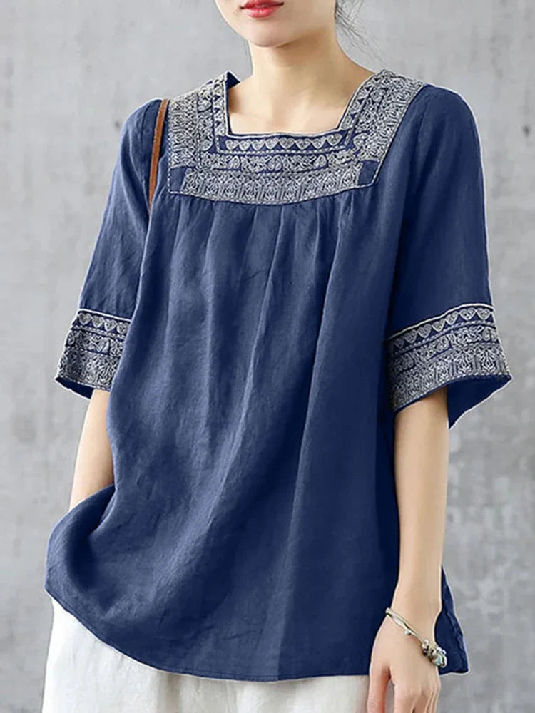 Elegant Everyday Square Neck Embroidered Top - BritishElegance