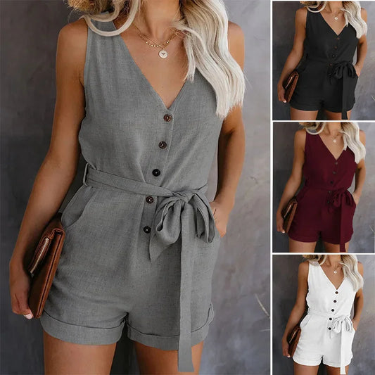 Classic Black V-Neck Romper with Fitted Shorts - VogeLuxe