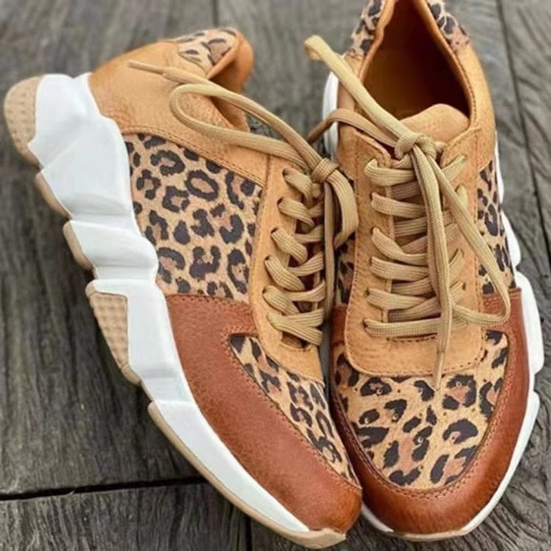 Comfortable Leopard Print Lace Up Women's Sneakers