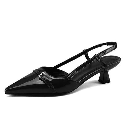 Low Heel Pointy High Shine Leather Sandals Women