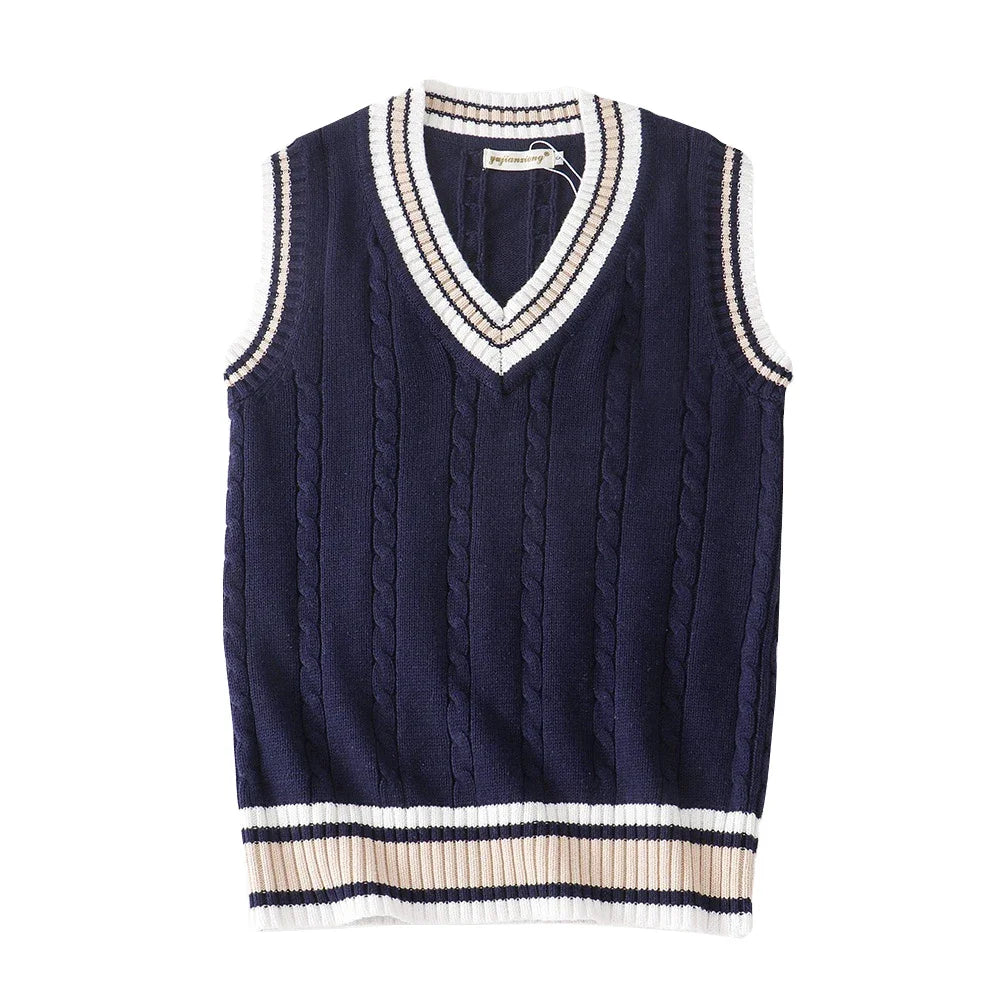 Chunky Patterned V-Neck Sweater Vest
