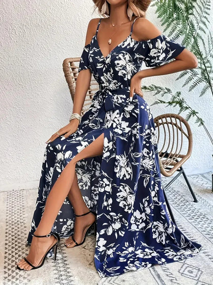 Vibrant Floral Off Shoulder Long Maxi Dress Women