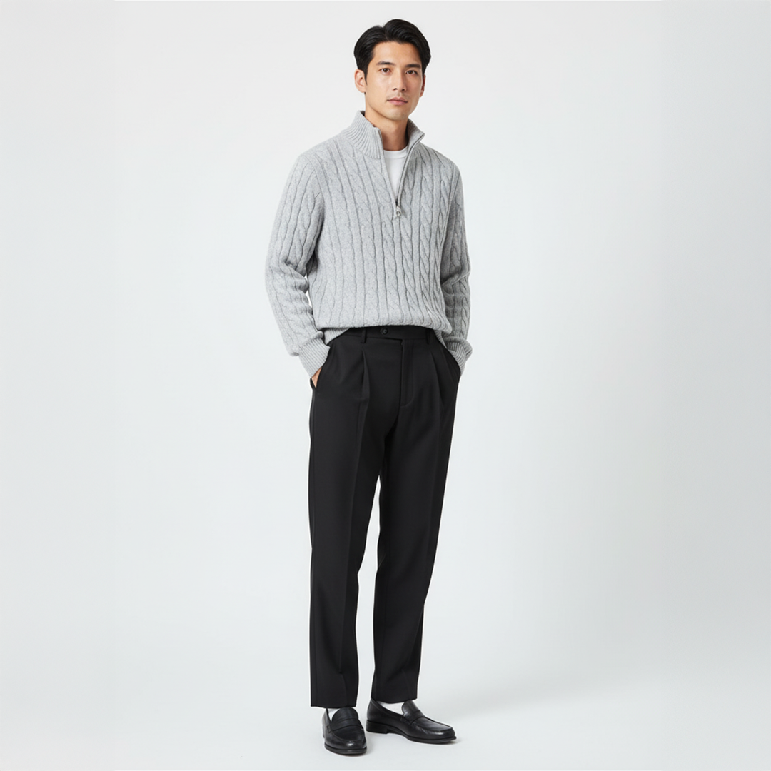 VogeLuxe | Men’s Quarter Zip Knit Sweater and Tailored Trouser Set
