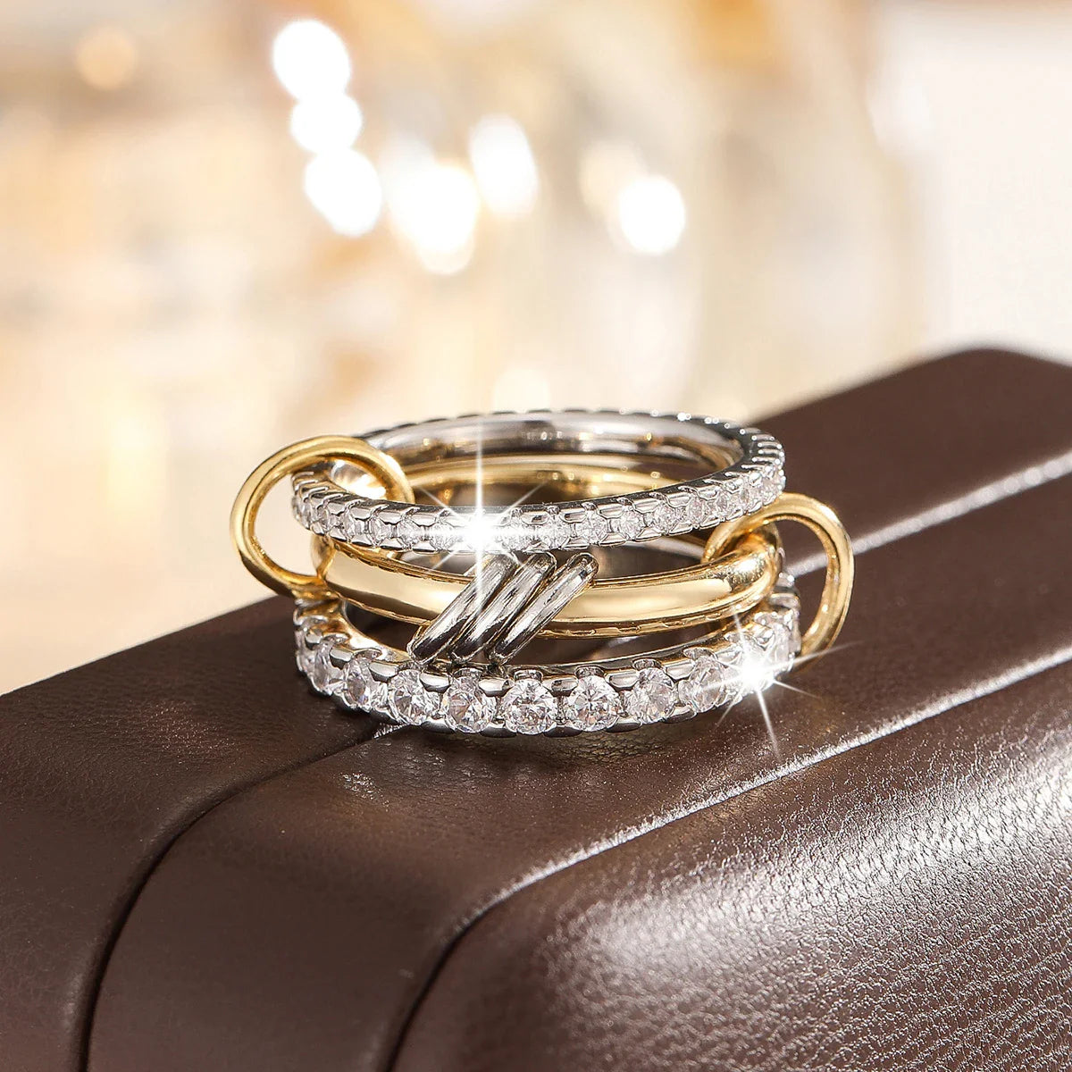 Simple Dual Tone Copper Band Ring Set