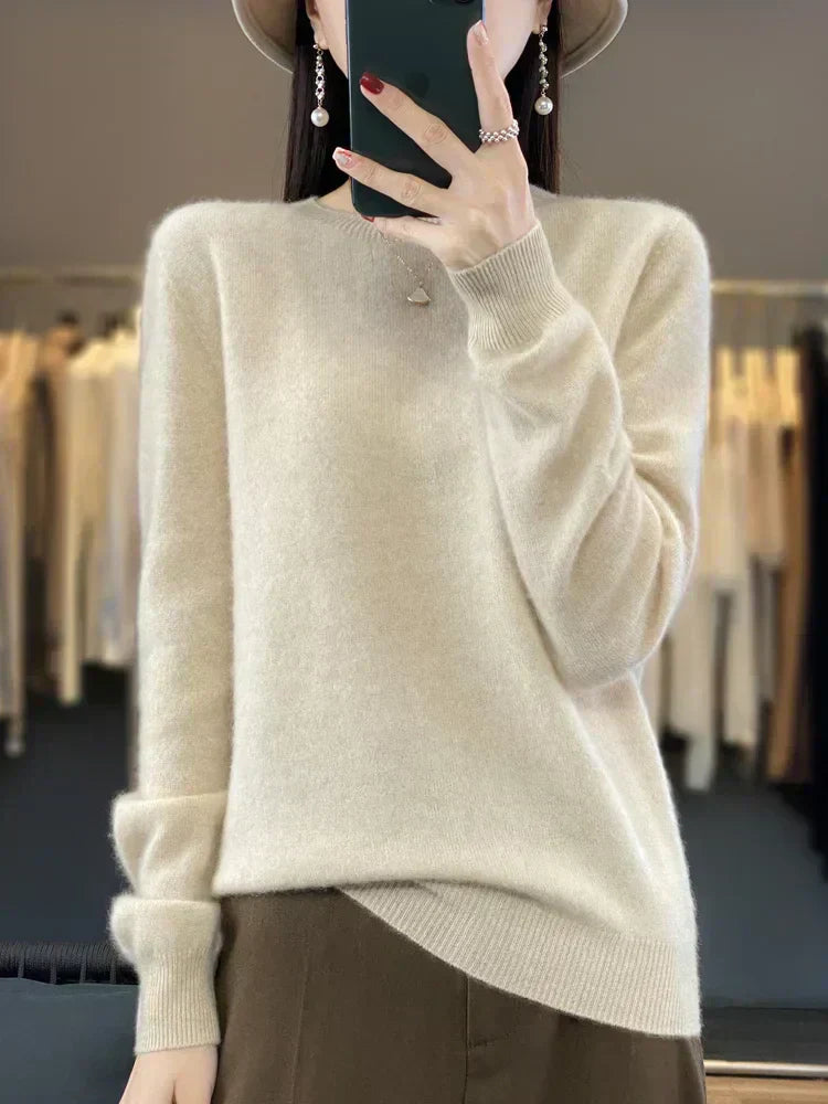 Soft Merino Wool Women's O Neck Winter Sweater