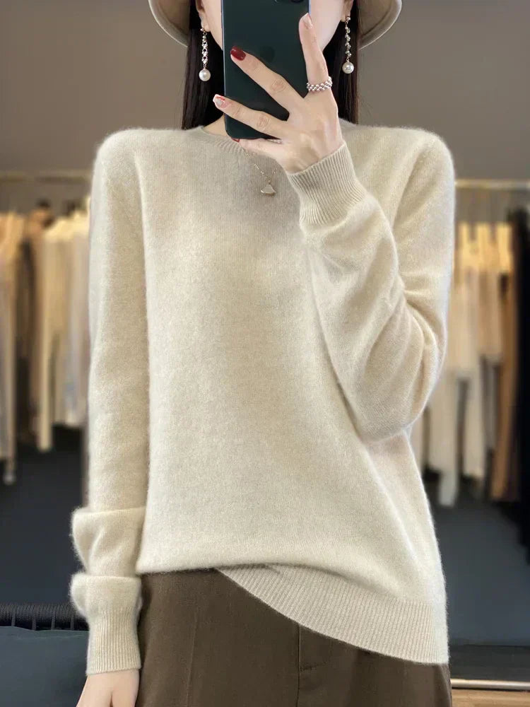 Cozy Crew Neck Women's Merino Wool Pullover Sweater