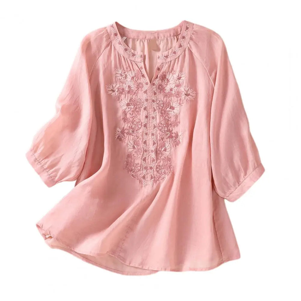 Relaxed Fit Floral Cotton Women's Blouse