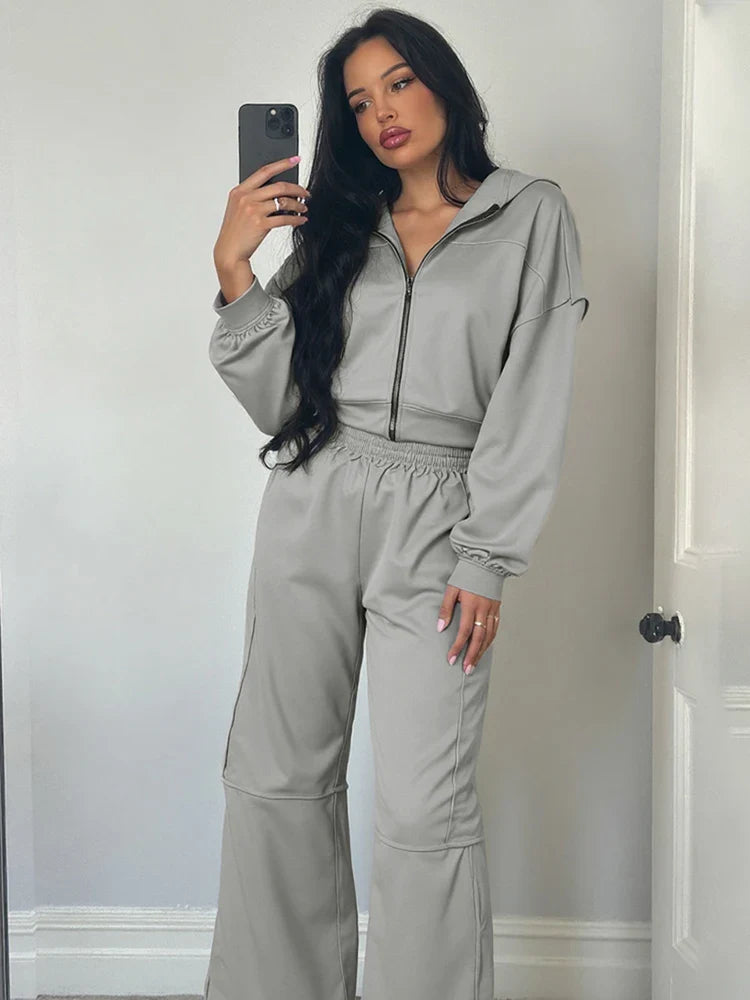 Comfortable Women's Striped Hoodie Tracksuit Set