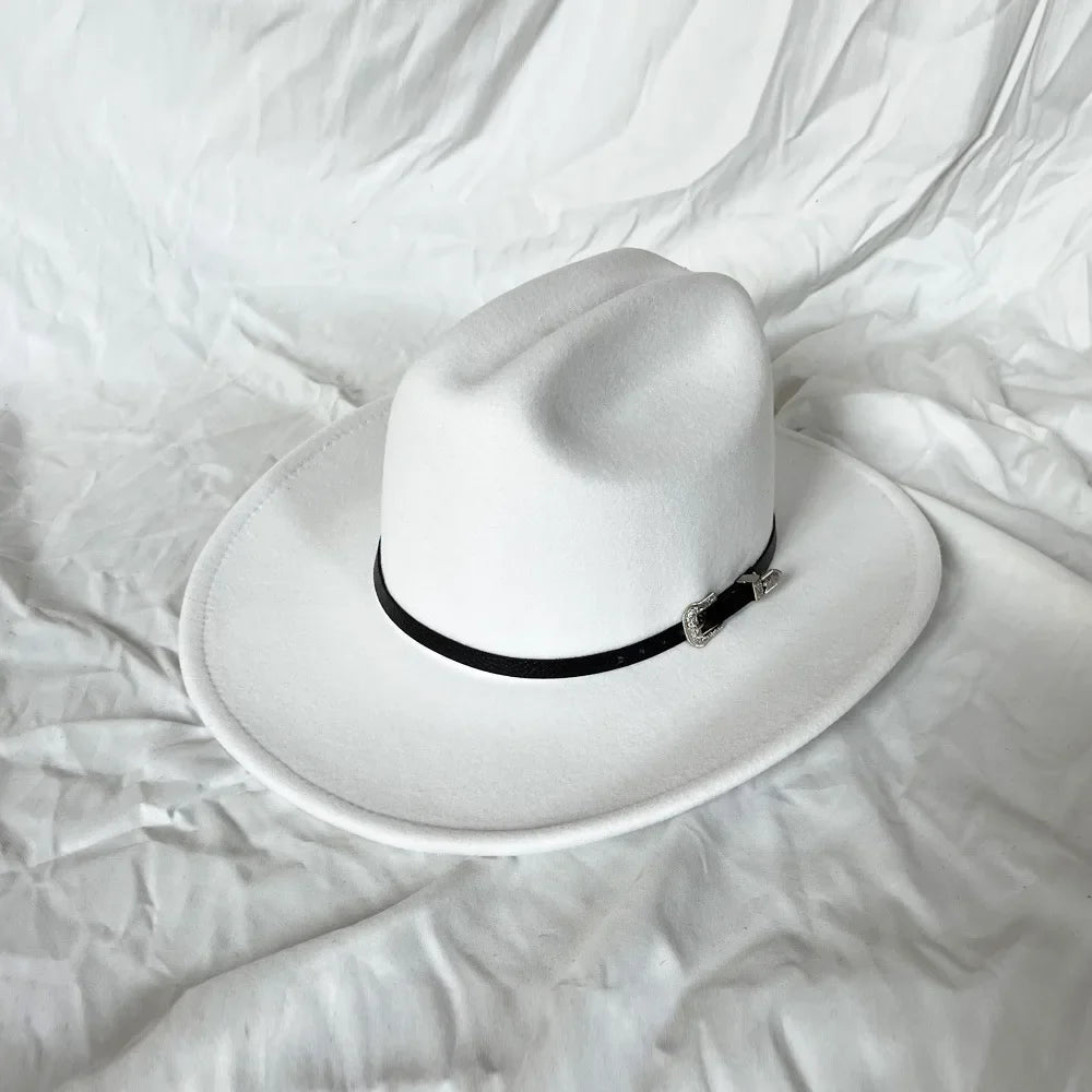 Retro Style Leather Cowboy Hat - Wide Brim Adjustable Fit