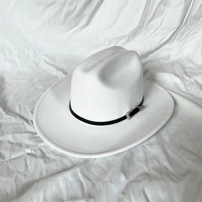 Retro Style Leather Cowboy Hat - Wide Brim Adjustable Fit
