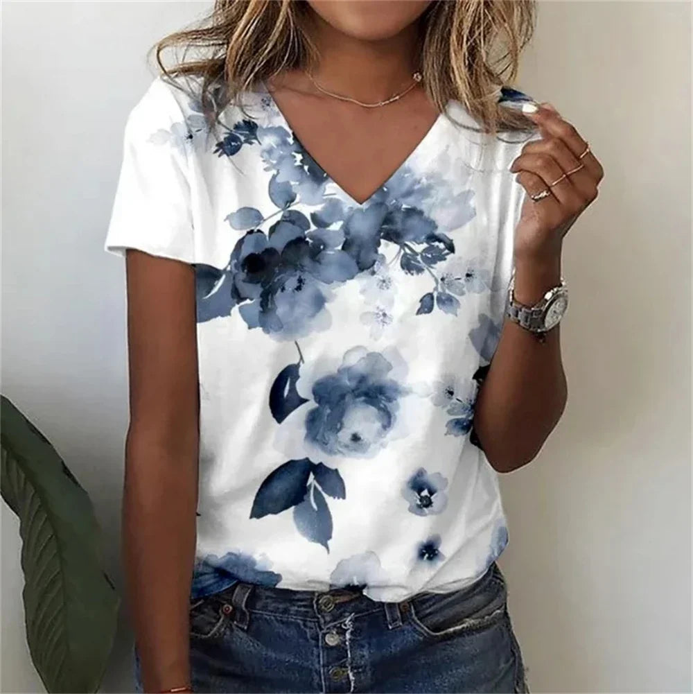 Classic Floral Relaxed Fit V-Neck T-Shirt