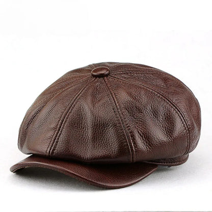 Large Genuine Leather Octagon Newsboy Cap XXL