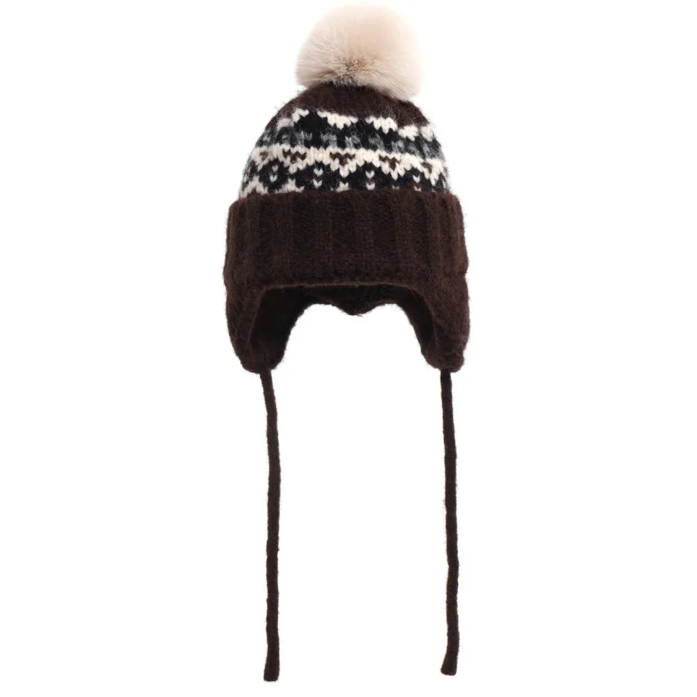 Warm Women's Knit Hat with Fur Pom Pom
