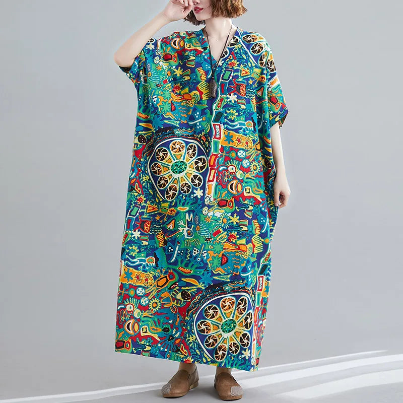 Free-Spirited Global Maxi Sundress - Relaxed Casual Wear
