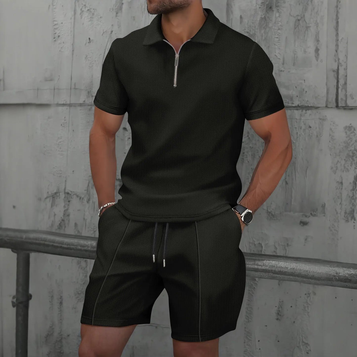 Lightweight Breathable Zip-Up Short Sleeve Mens Suit Set