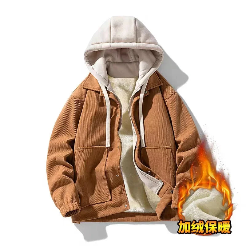 Comfy Large Corduroy Hooded Street Jacket
