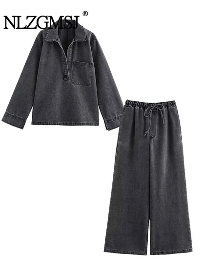 Ladies Comfortable Jeans Two Piece Outfit - BritishElegance