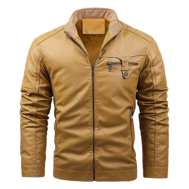 Premium Mens Leather Biker Jacket With Pockets - VogeLuxe