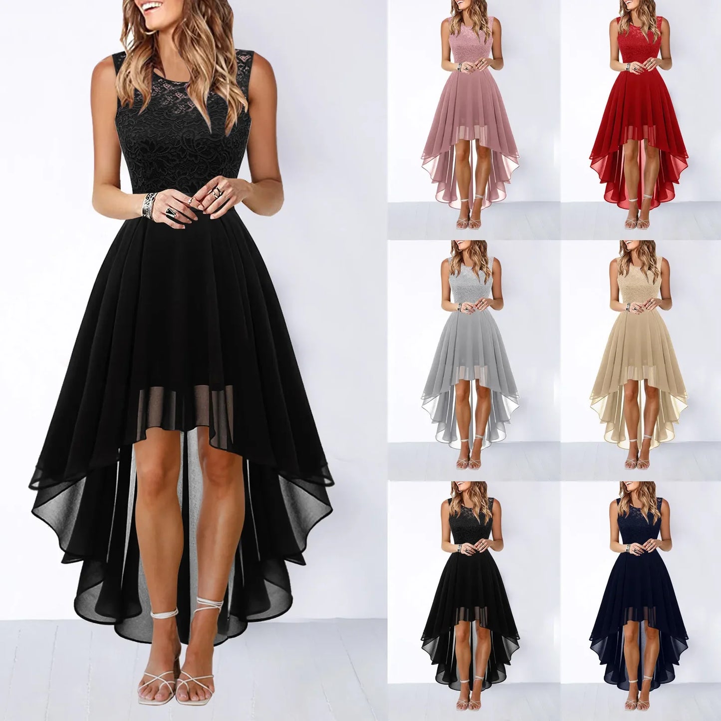 Elegant Lace Trimmed Party Dress - BritishElegance