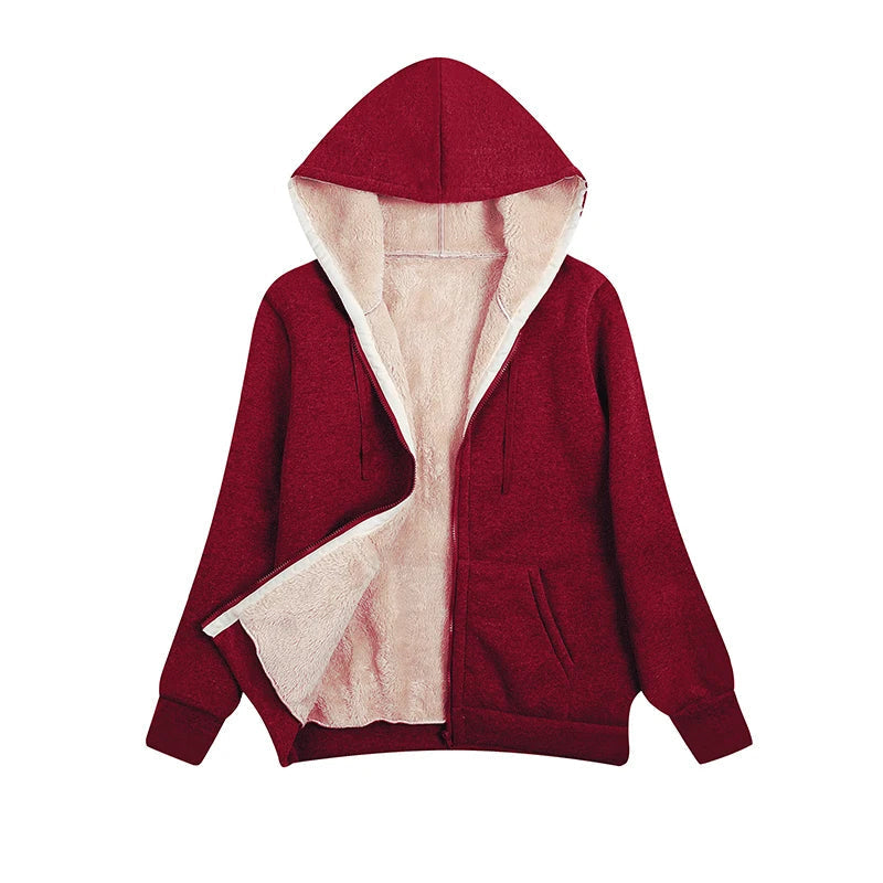 Cozy Women's Fleece Hooded Jacket for Autumn Winter - BritishElegance