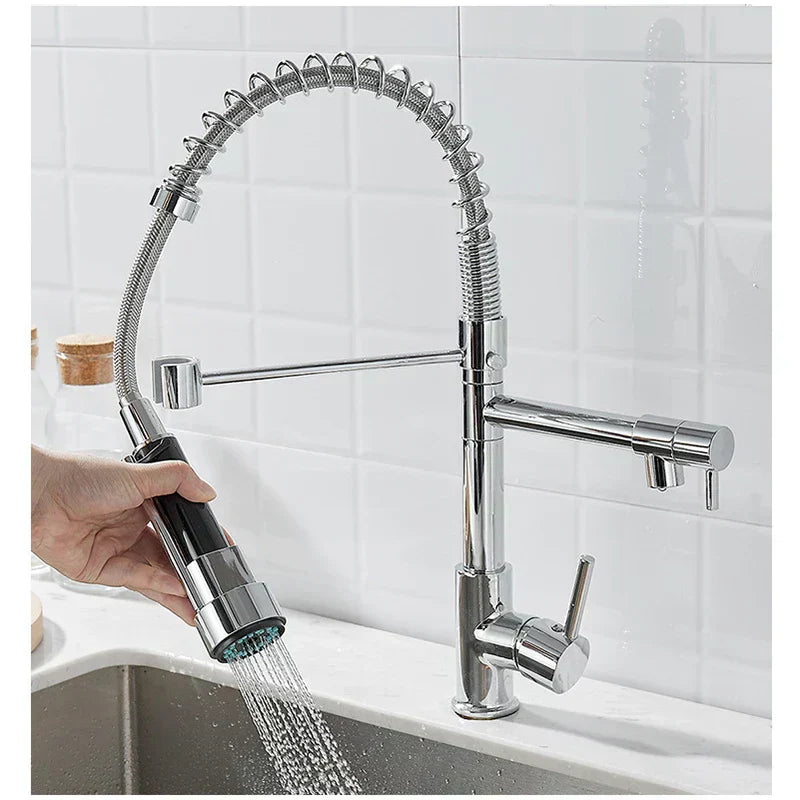 Modern 2 Handle Kitchen Faucet In Black And Gold