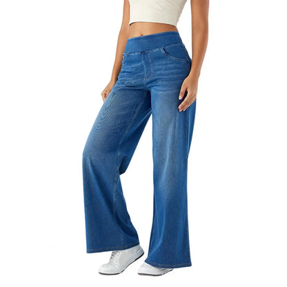 Comfortable Wide Leg High Waist Jeans with Stretch Waist