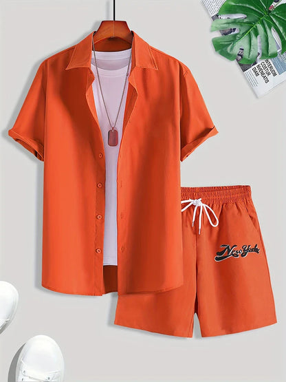 Relaxed Fit Hawaiian Shirt and Shorts Set for Men
