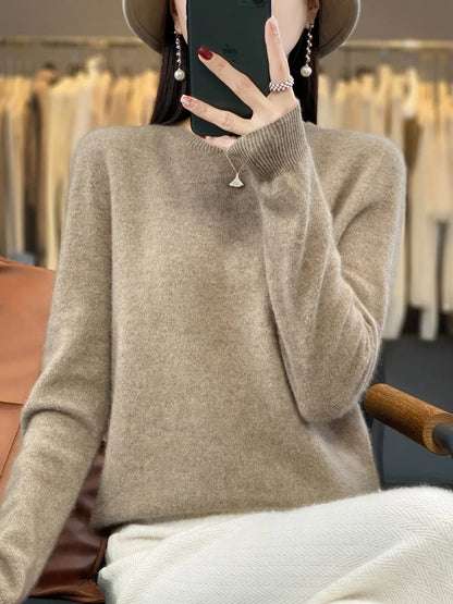Soft Merino Wool Women's O Neck Winter Sweater