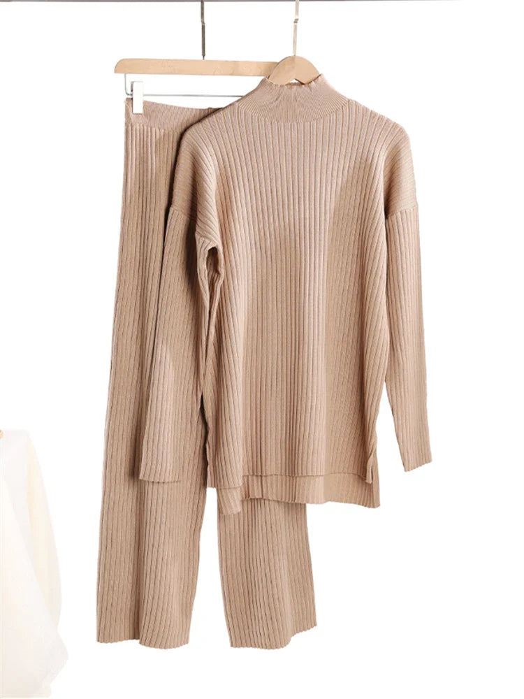 Cozy Women's Sweater Turtleneck Jumpsuit Set