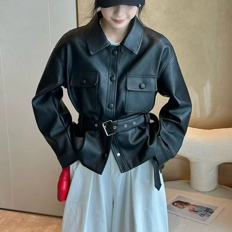 Classic Biker Style Faux Leather Jacket for Women - VogeLuxe