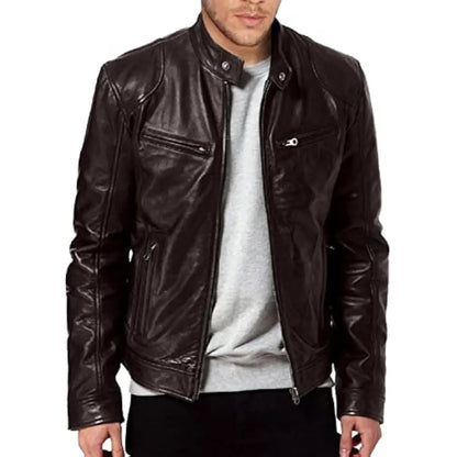 Fitted Leather Biker Jacket – Men's Winter Moto Coat