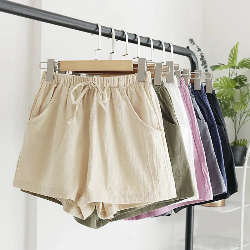 Comfortable Casual High Waist Linen Shorts - VogeLuxe