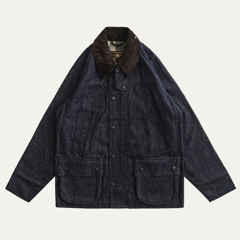 VogeLuxe | Men’s Utilitarian Denim Work Jacket with Corduroy Collar