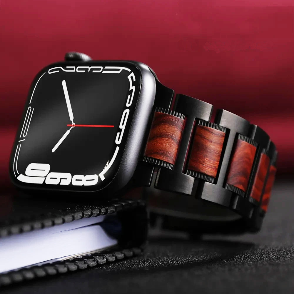Leather Watch Strap With Brown Wooden Accent - VogeLuxe