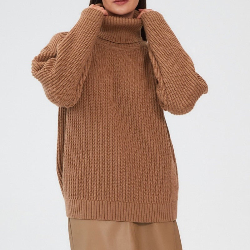 Soft Women's Cable Knit Turtleneck Sweater