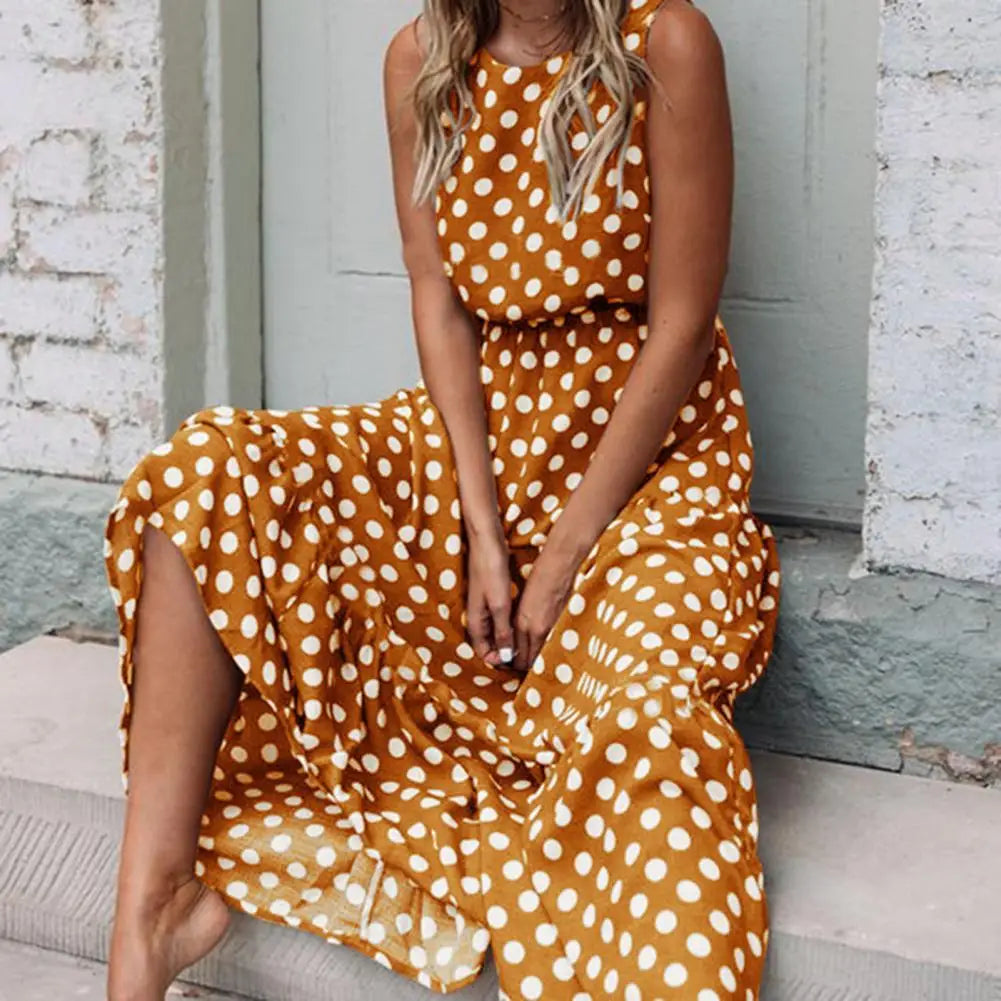 Casual Loose Fit Polka Dot Sundress for Women - VogeLuxe
