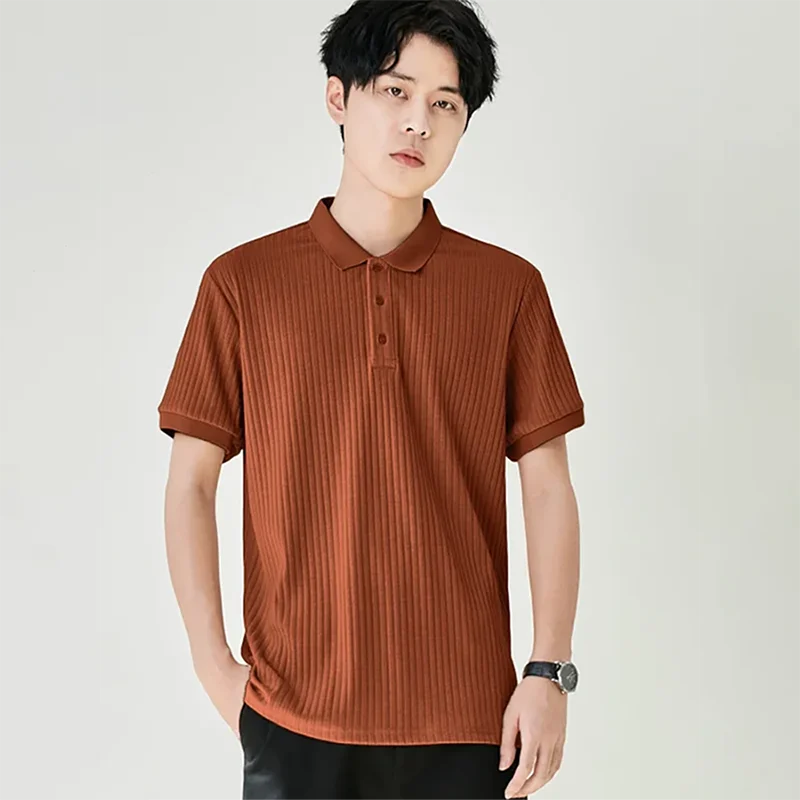 Classic Men's Striped Polo Shirt – Premium Knit Top - VogeLuxe