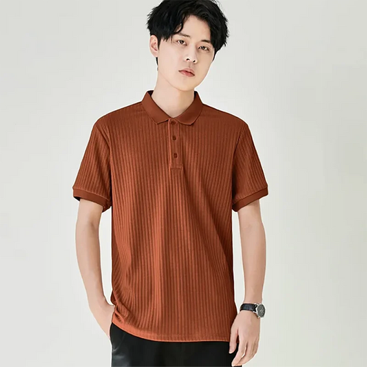 Classic Men's Striped Polo Shirt – Premium Knit Top - VogeLuxe